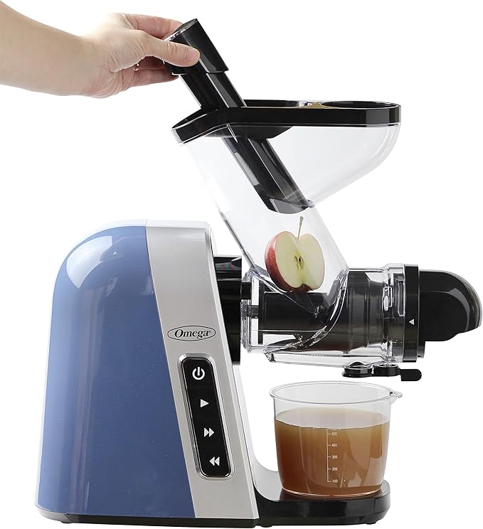 Omega Cold Press Juicer Machine, Vegetable and Fruit Juice Extractor, BPA Free, Slow Masticating High Juice Yield with Wide Mouth Chute, 200-Watt, Blue