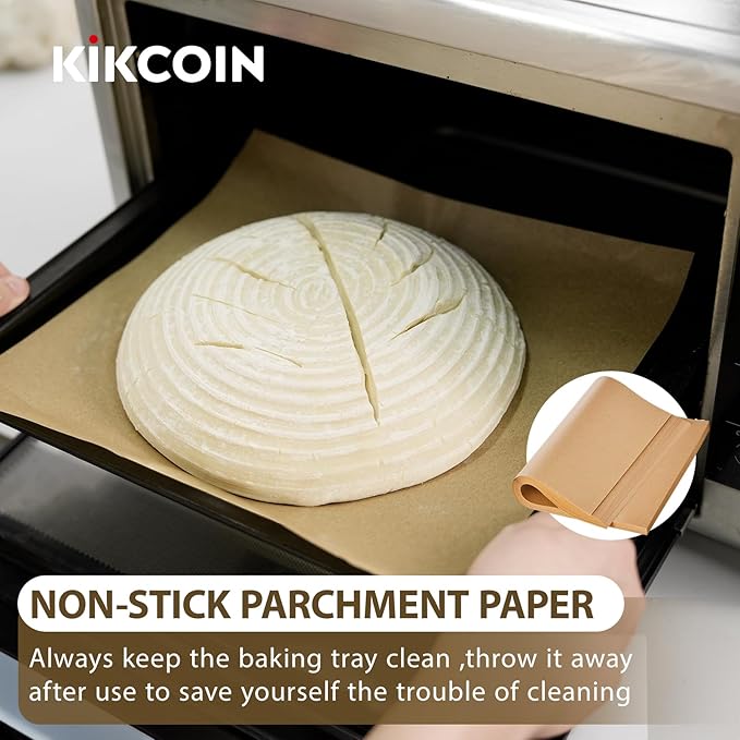 Banneton Bread Proofing Basket Set of 3, Kikcoin 8" & 9" & 10" Round Sourdough Bread Baking Supplies, Banneton Basket with Parchment Paper Sheets, Dough Whisk, Stainless Steel Scraper, Bread Lame