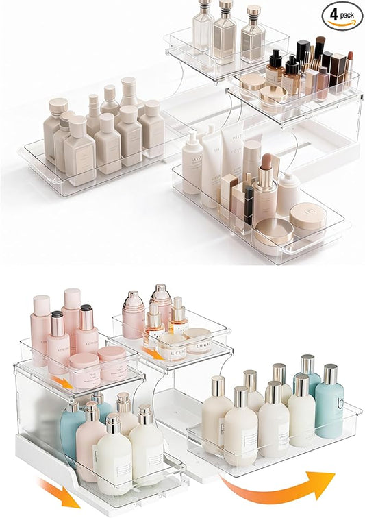 Attelite Makeup Organizer 2-Tier Makeup Storage Cosmetics Organizer with 180° Rotating Design Sturdy durable Versatile Perfume Vanity Organizer for Countertops, Bathrooms, Office Supplies 4PACK