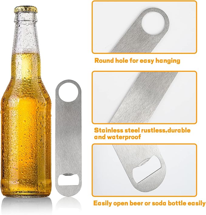 30 Pcs Flat Bottle Opener 7 Inch Stainless Steel Beer bottle Openers Heavy Duty Bar Blade Solid Bottle Cap Opener Funny Bartender Bottle Opener for Kitchen Restaurant Party Supplies,Silver