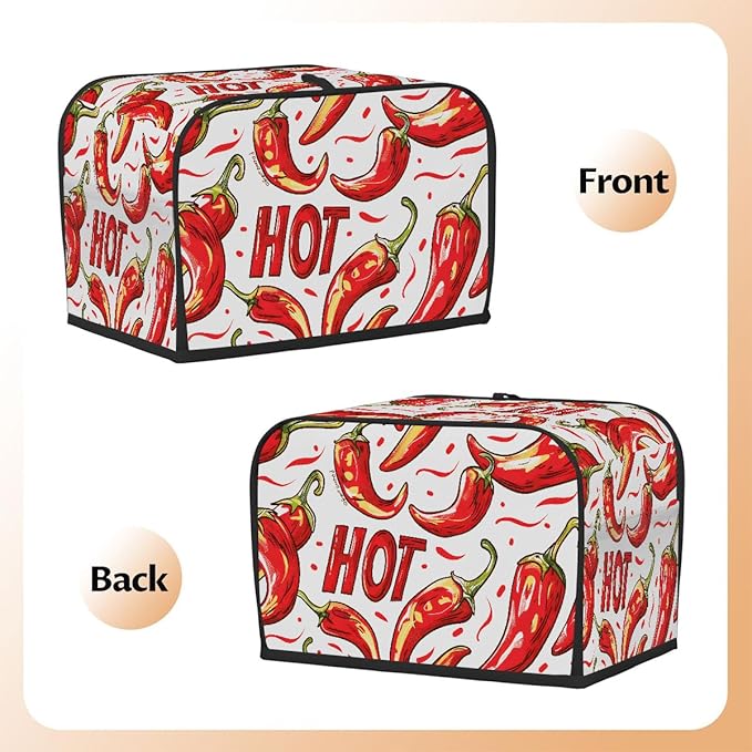 Red Chili Pepper Toaster Cover 2 Slice Dust and Fingerprint Protection Toaster Bread Maker Covers Washable Kitchen Small Appliance Covers for Kitchen Accessories Decor Bakeware Women Gift