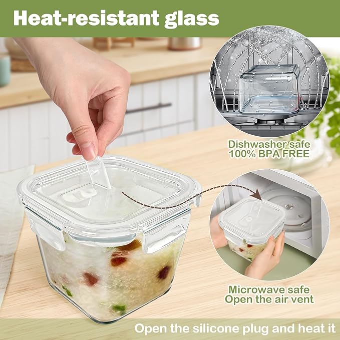 Glass Soup Containers with Lids 32 oz, 4 Cup Glass Storage Containers, Tall Borosilicate Glass Food Storage Containers for Lunch, Ice Cream, Travel and Deli, Soup Freezer Safe Containers with Lids