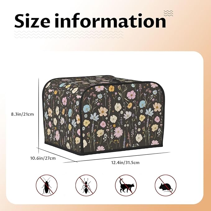 Toaster Cover 4 Slice Vintage Flower Botanical Leaf Kitchen Small Appliance Covers with Pockets Dust and Fingerprint Protection