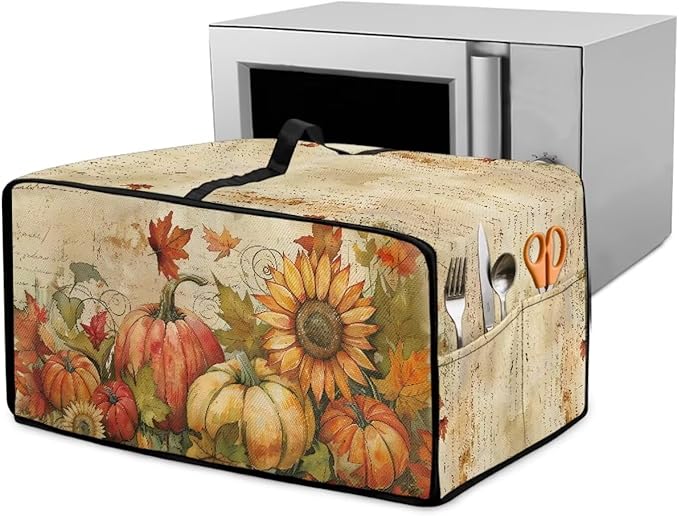 Toaster Oven Dust Cover Small Kitchen Appliance Cover for Countertop Convection Ovens,Small Appliances, S, 14.5 x 18.5 x 9 Inches, Retro Pumpkin Sunflower