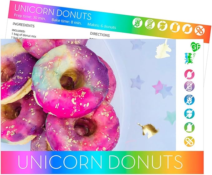 Little GF Chefs DIY Unicorn Donut Baking Kit for Kids | Gluten Free Rainbow Swirl Glaze Baking Supplies Gift Set with Icing Mix, Ingredients, Step-by-Step Instructions Dessert Kids Birthday Party