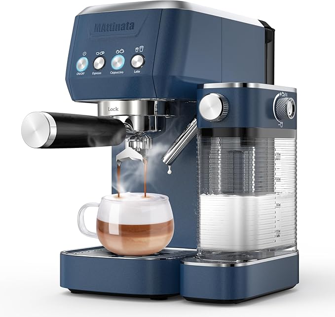 MAttinata Cappuccino Machine 20 Bar, Professional Espresso Machines for Home and Office with Automatic Milk Frothering System, Barista Compact Latte Maker for Coffee Lovers, Stainless Steel-Blue