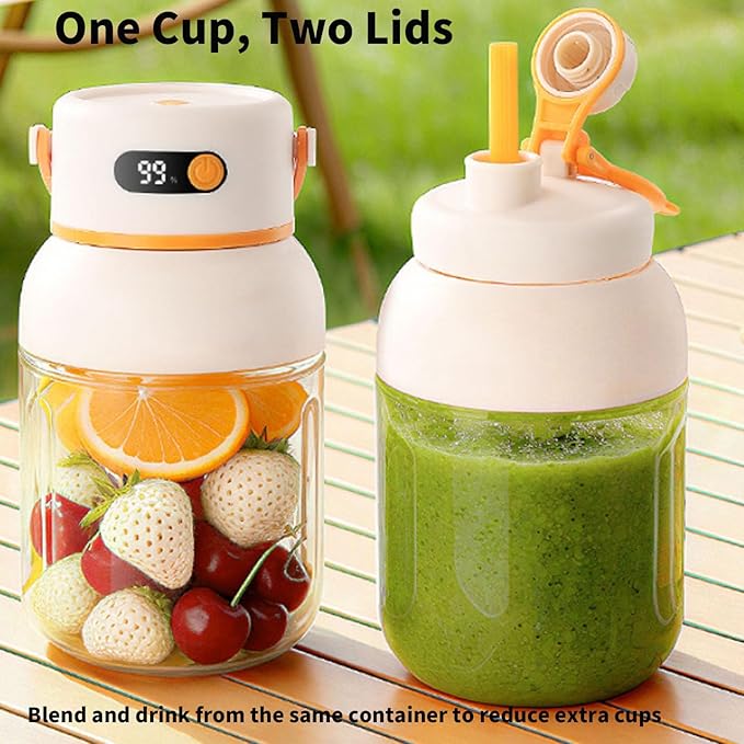 Portable Electric Juicer Cup with Zero Cord Hassle, Leakproof USB-C Rechargeable with Dual Lid Design, Personal Portable Juicer Blender for Gym, Office, Travel and Outdoors (1000ml/33.81oz)