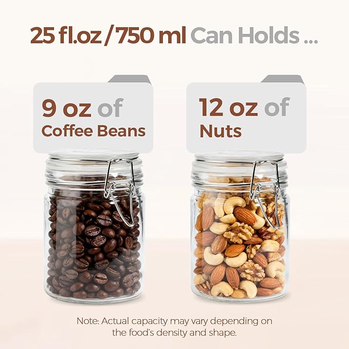 ComSaf 6-Pack 25oz Straight Sided Glass Jars with Lids, Meal Prep & Canning Containers for Overnight Oats, Salads, Fermenting & Pickling, Easy-to-Clean Cylinder Canisters for Pantry