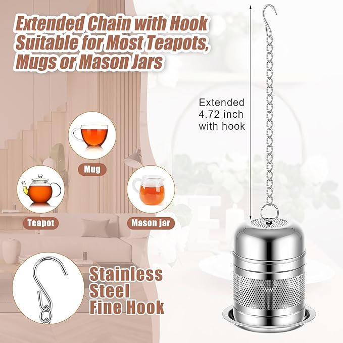 Umigy 4 Pcs Tea Infuser Strainers for Loose Tea with Scoop, Extra Fine Mesh Steeper 304 Stainless Steel Diffuser Leaf Holder with Extended Chain Hook for Brew, Spices, Seasoning (Stylish Style)