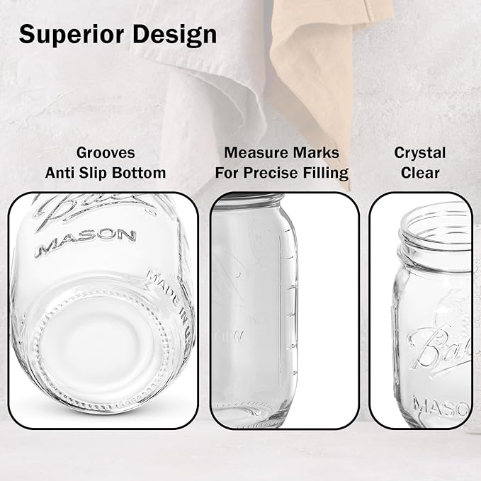 Ball Regular Mouth Mason Jars 8 oz. (12 Pack) - Half Pint Size Jars with Airtight Lids and Bands for Canning, Fermenting, Pickling, Meal Prep or DIY Decors