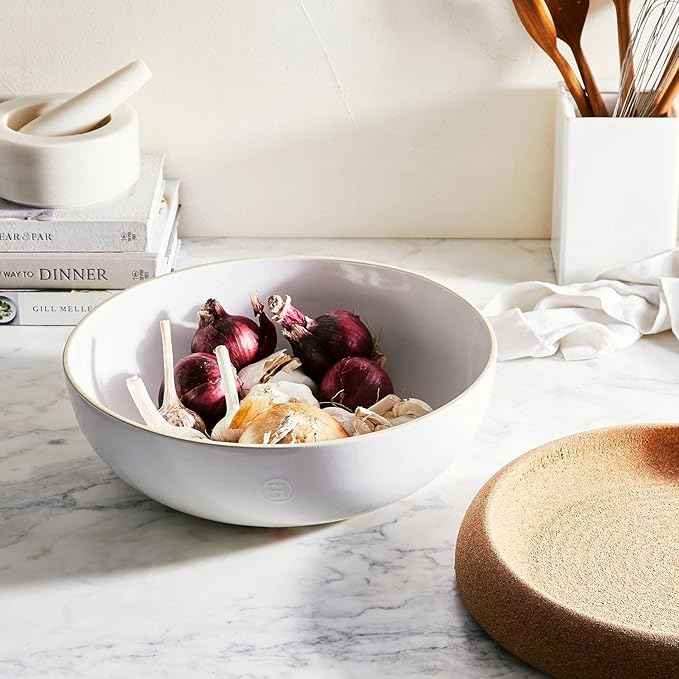Emile Henry Made in France Large Fruit & Vegetable Storage Pantry Bowl, 14.1 inch diameter, Black Truffle