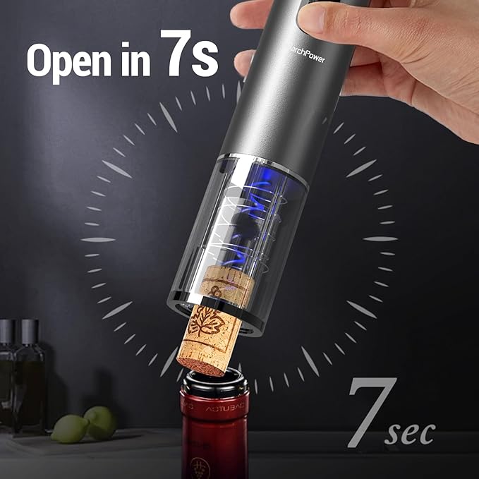 Marchpower Electric Wine Bottle Opener, Cordless Rechargable Automatic Red Wine Corkscrew with Aerator Pourer, Foil Cutter, Vacuum Preservation Stopper and Base, Home Bar Accessories for Wine Lovers