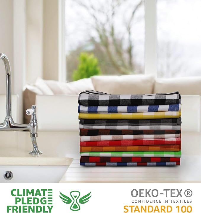 Urban Villa Cloth Napkins 100% Cotton Dinner Napkins Highly Absorbent 20x20 Inches (Set of 12) Multi Color Buffalo Checks Reusable Washable Soft Durable Premium Napkins Ideal for Home Wedding Parties