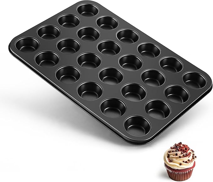 TeamFar Mini Muffin Pan, 24-Cup Non-Stick Carbon Steel Cupcake Tray Tin for Baking, Small Cup Cake Bakeware for Bite-Sized Cheesecake Tart Quiches, Even Baking & Effortless Release & Easy Clean