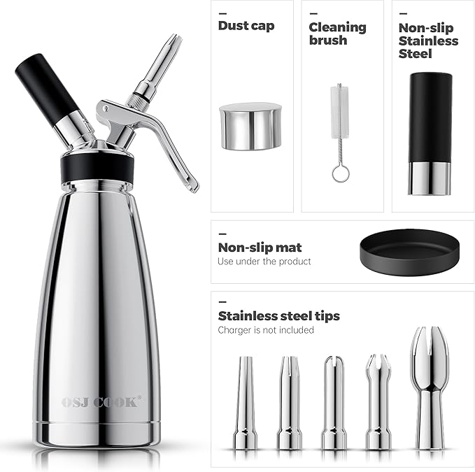 OSJCOOK Whipped CreamDispenser Stainless Steel & Aluminum (Single layer, 500ml)