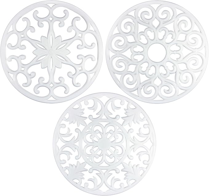 GASARÉ, Extra Large, Thick, 10" Silicone Trivets for Hot Dishes, Pots, and Pans, Hot Pads for Countertops, Flexible, Dishwasher Safe, 10 x ¼ Inches, Set of 3, White