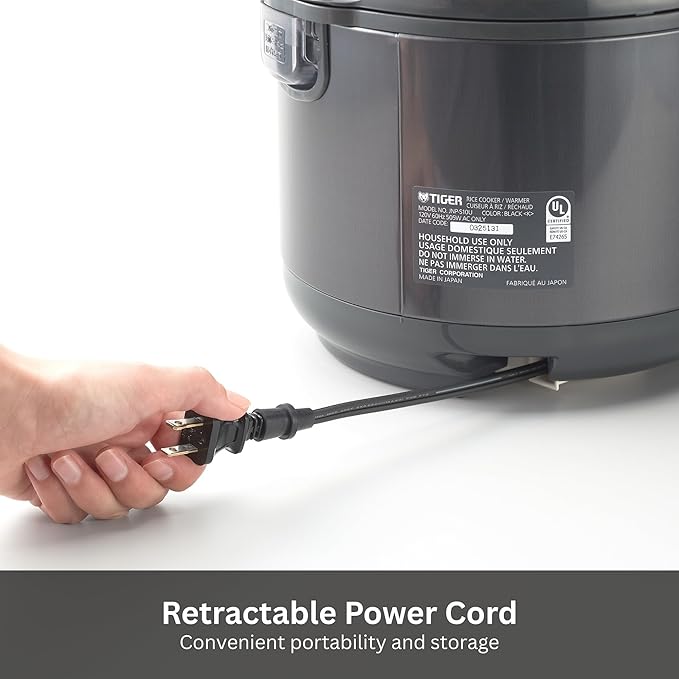 Tiger JNP-S10U-KY 5.5 Cup Capacity White Rice Cooker with Non-Stick Inner Pot, Retractable Power Cord, and Keep Warm up to 12 hours (Obsidian Black)