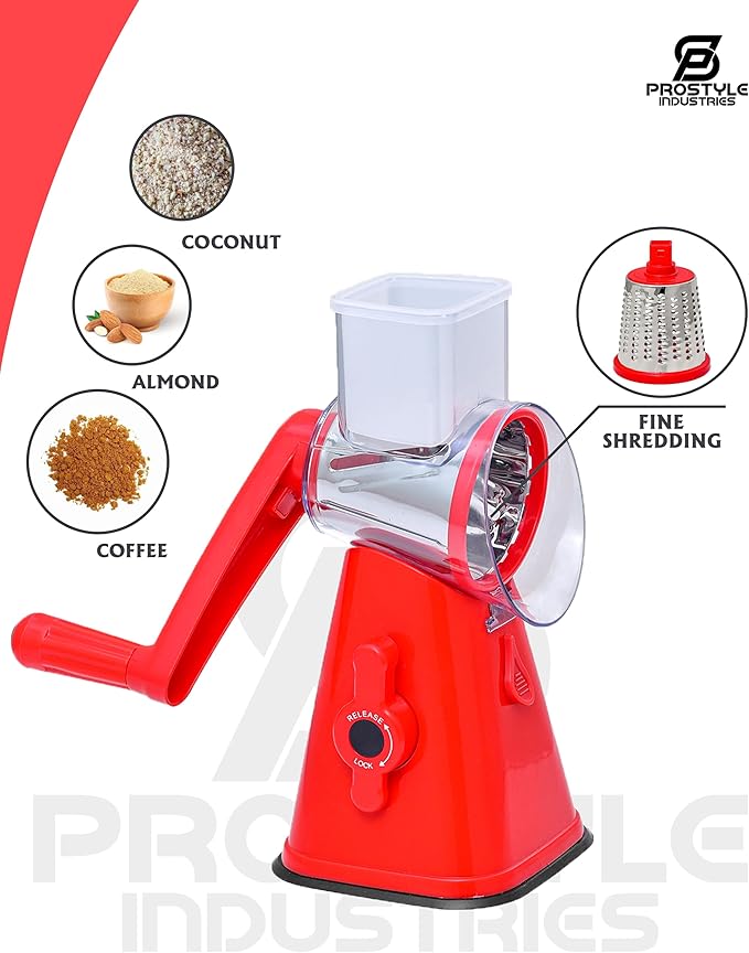 Premium Rotary Cheese Grater - Effortless Grating for Perfectly Shredded Cheese Every Time! (Red)