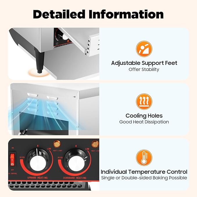 Commercial Conveyor Toaster 2200W, 300 Slices/Hour Stainless Steel Bread Oven with Dual Temp Control & Double Chutes - 7-Speed Adjustable