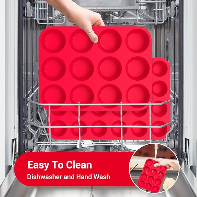 Redfly 2 Pack Silicone Muffin Pans for Baking & Cupcake Pan - 12 Cup Regular Size Silicone Molds, BPA Free Egg Bites Mold