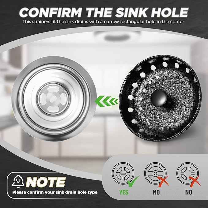 Mudder 3 Pcs Kitchen Sink Drain Strainer and Stopper Stainless Steel Garbage Disposal Plug with Handle Universal Anti-Clogging Kitchen Sink Filter Sieve Basket Strainer(Black Texture)