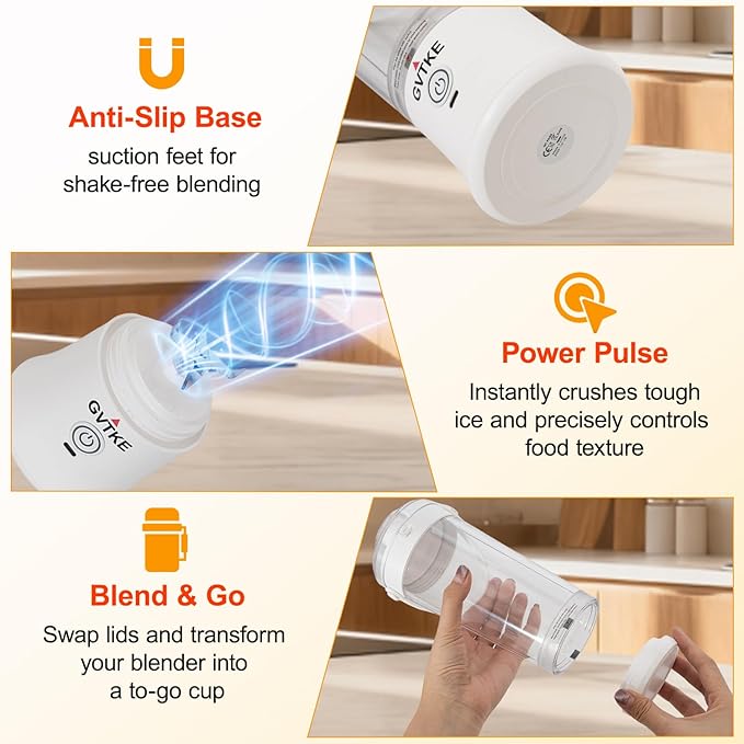 Portable Blender Dual Mode 18000RPM 20Oz Blending Cup Ice Crushing Smoothie Frozen Fruit Mini Home Gym Travel(White)