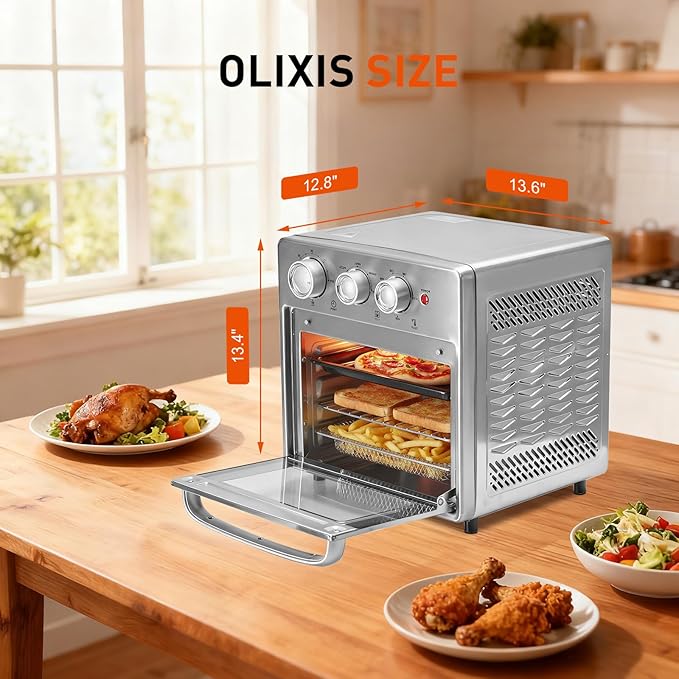 OLIXIS Air Fryer Toaster Oven Combo, 16.9QT Oven Countertop 5 Functions in 1, 4 Accessories Included, Stainless, Up to 450°F