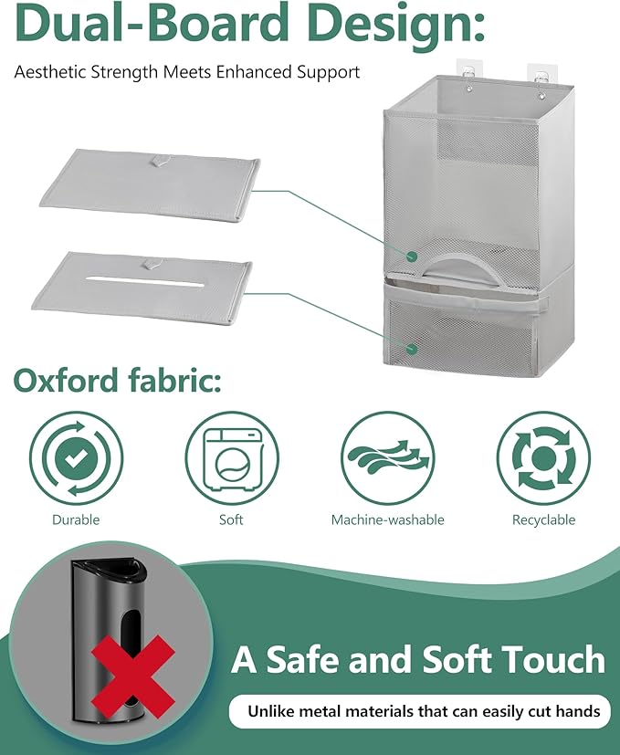Bag Saver - Extra Large 2 in 1 Plastic Bag Holder Storage, Durable Mesh Grocery Hanging Trash Dispenser Roll Organizer for Home Kitchen/Bathroom/Laundry, Multi-purpose for Daily (Light Grey)