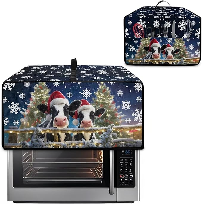 Air Fryer Toaster Oven Dust Cover Protective Microwave Oven Cover Small Electric Appliance Protector Decorations Kitchen Accessories, M, Christmas Hat Cow Snowflake