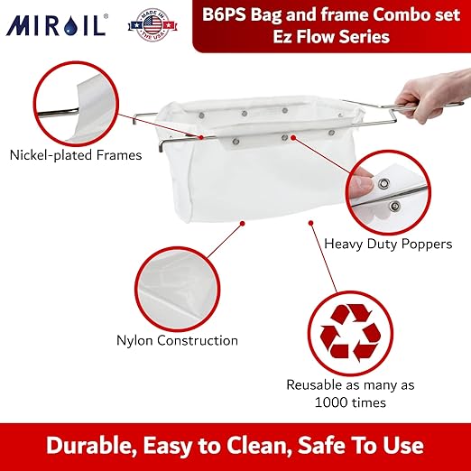 MirOil Filter Pot Combo, Oil Pot & Oil Filter Bag, 7 Gallon Deep Fryer Grease Disposal Caddy w/Castor Wheel & Reusable B6PS Strainer Bag for Filtering, Safe Storage, Extends Life & Polish Fryer Grease