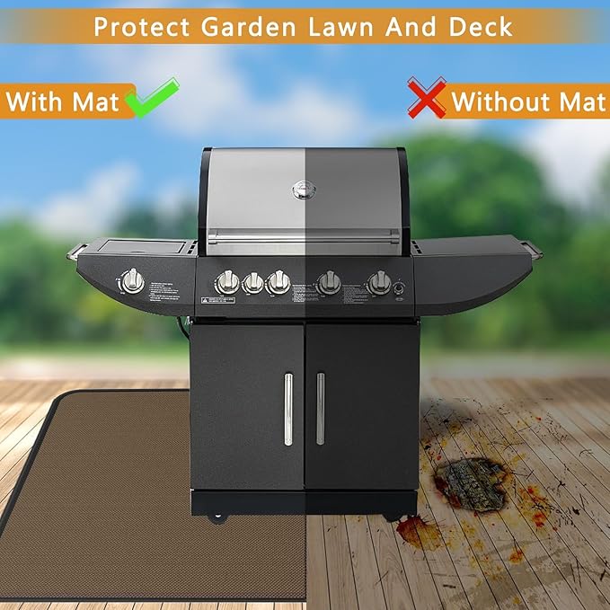 Anze Under Grill Mat for Outdoor Grill, 48x90 Inch Anti-Slip BBQ Floor Mats, Easy to Clean Reusable Fireproof Grill Pad, Oil-Proof Waterproof Protector for Indoor Fireplace Pit Mat Brown