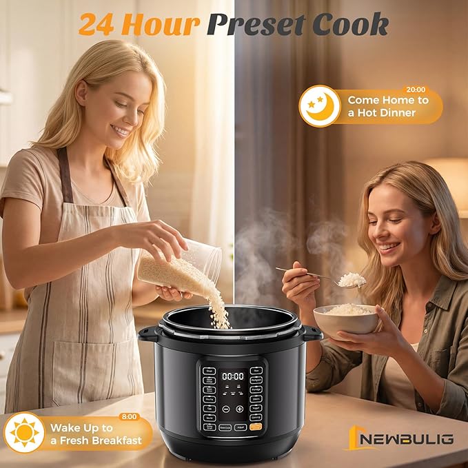 NEWBULIG 16-in-1 Electric Pressure Cooker, 8QT Multi Cooker with 12 Presets, Slow Cook Rice Steamer Sauté Soup Meat Stew Canning Yogurt Maker, Ceramic Inner Pot & Recipe Book Included, Black