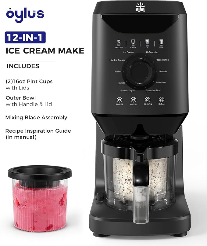 12-in-1 Ice-Cream Maker Machine - 11 Preset Programs & Self-Cleaning, Healthy Frozen Yogurt Maker for Gelato, Slushies, Sorbet, Mix-ins & More, Includes (2) Pint Containers, Mother's Day