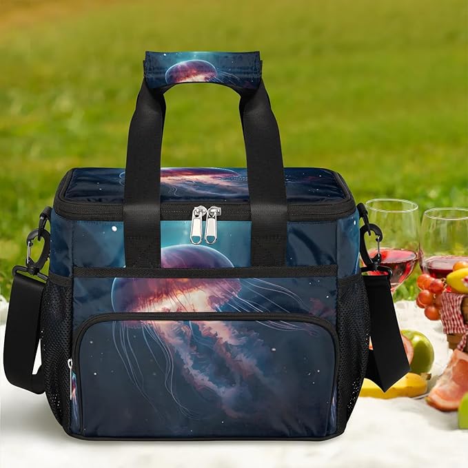 Lunch Box for Women Men Ocean Jellyfish Insulated Lunch Bag Leakproof Large Lunchbox for Adults with Adjustable Shoulder Strap, Cooler Tote Bag for Work, Picnic, Beach