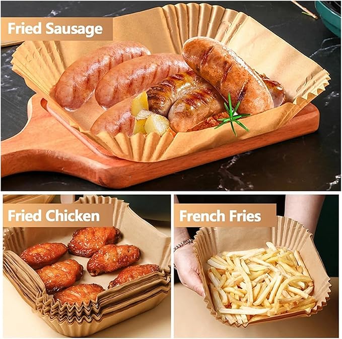 Large Air Fryer Disposable Paper Liners Nonstick 23cm Oven Airfryer Parchment Baking Paper ，Compatible For Ninja，Compatible For COSORI ，Grill Cooking Basket(16cm square,100 Pcs)