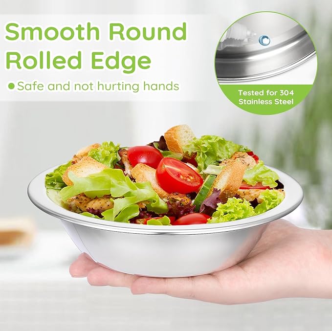 304(18/8) Stainless Steel Mixing Bowls for Kitchen, 2 Pack 7" 21.22 fl.oz Metal Mixing Bowls Set Stackable for Baking Serving Cooking Food Prep Storage Dishwasher Safe Lightweight