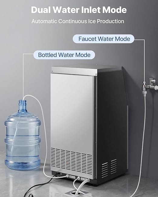 VEVOR Commercial Ice Maker Machine, 120 lbs/24h with 30 lbs Storage Capacity, Built-in/Freestanding/Under Counter, Stainless Steel Ice Maker with LED Display & Self-Cleaning, for Home Bar Restaurant
