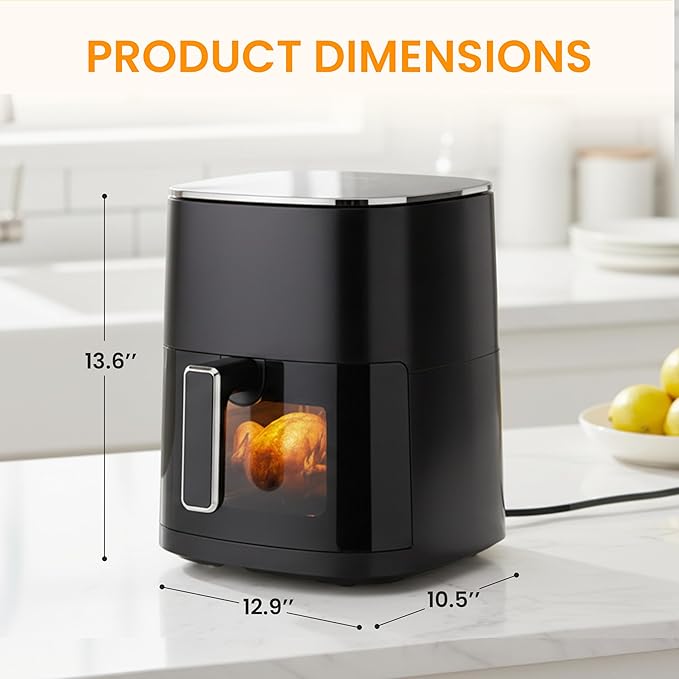 HealSmart 12-in-1 Air Fryer Oven, 6.34 Qt Digital Convection Oven with Visible Window & 1700W, Air Fry, Roast, Bake, Nonstick Basket, Black