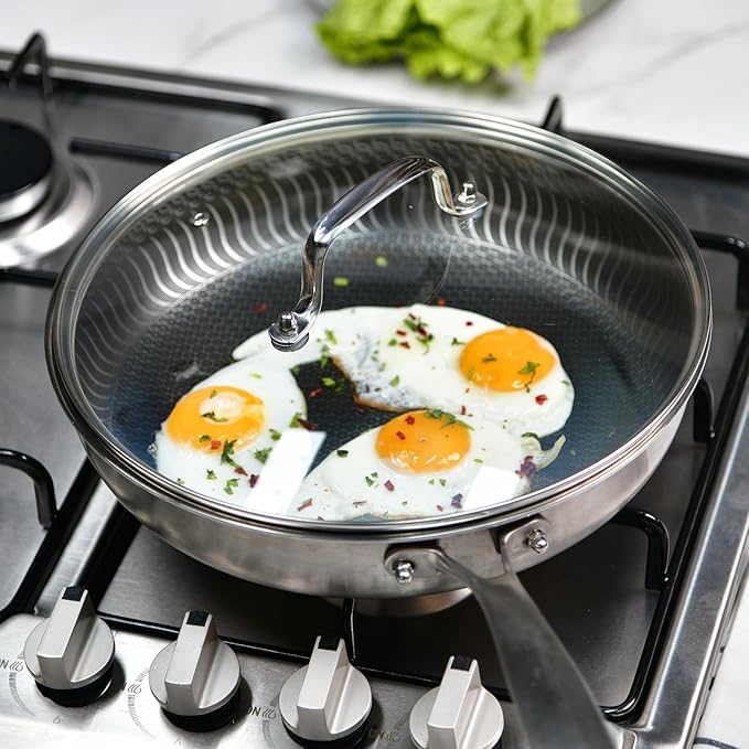 13 IN Glass Lid with Stainless Steel Handle for Frying Pan, Tempered Replacement Cover Compatible for Skillets, Wok, Round Cast Iron, Cast Aluminium, Stainless Steel Pans & Pots (317mm-332mm)