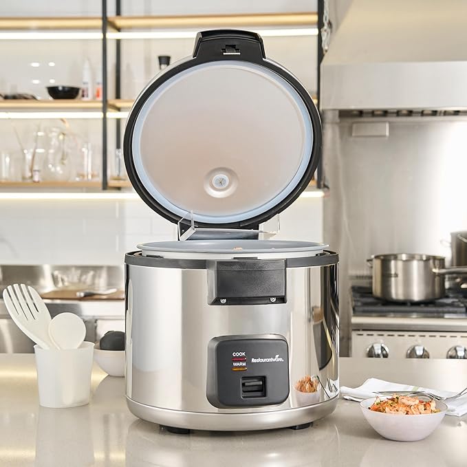 Restaurantware Commercial Rice Cooker 70 Cup Heavy-Duty Steel Industrial Rice Warmer With Nonstick Interior Black Ideal For Catering And Buffet Use