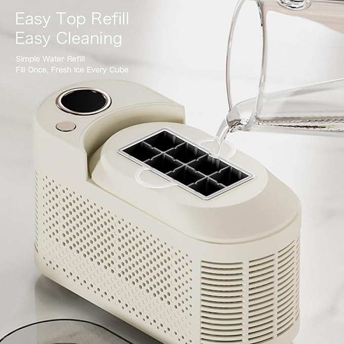 Countertop Ice Maker, Electric Ice Machine, 8 Cubes Ready in 10 Mins, Portable Ice Cube Maker with Car Power Cord, for Home & All Spaces, Clear & Large Ice Cubes,CreamWhite