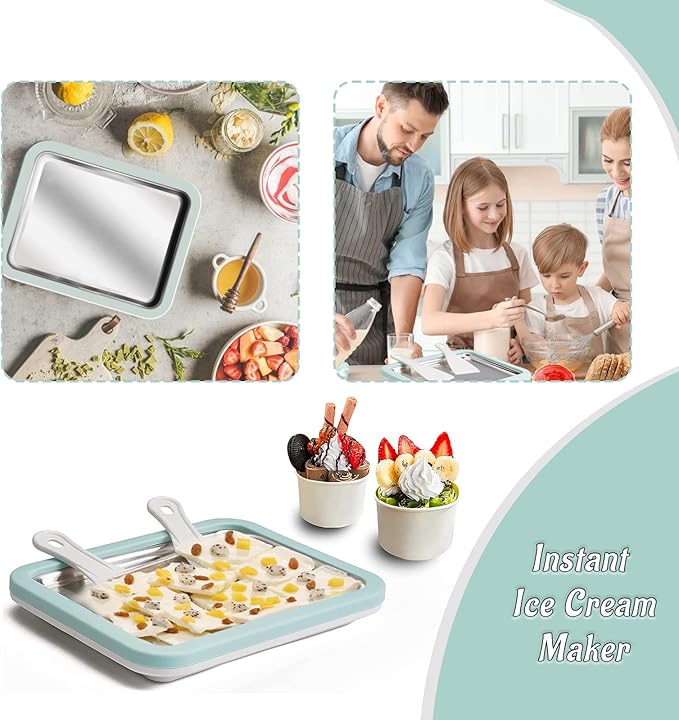 Instant Ice Cream Maker, Rolled Ice Cream Maker, Frozen Yoghurt Plate Instant Gelato Pan/Roll, Homemade DIY for Fun Parent-Child Activities Families White