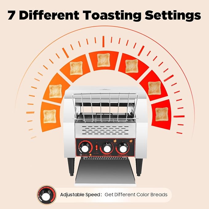 Commercial Stainless Steel Conveyor Toaster 300 Slices/Hour 2200W Heavy Duty Electric Industrial Belt Toasters Oven with Three Baking Modes for Home & Restaurant Use