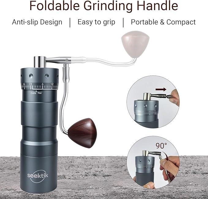 Manual Coffee Grinder with Numerical External Adjustable Setting Stainless Steel Conical Burr Hand Crank Coffee Mill for Cold Brew Espresso French Press Pour Over Drip with Foldable Handle- Grey