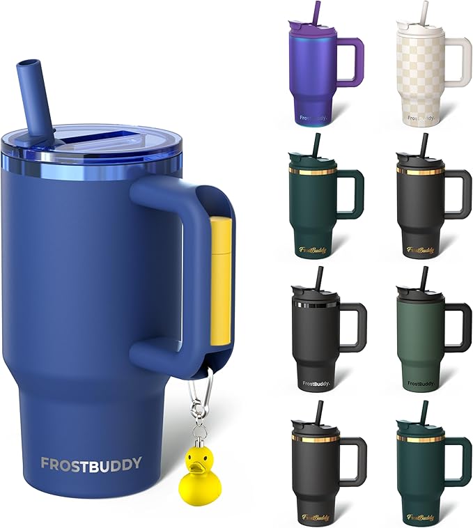 Frost Buddy Thicc Buddy - 16 oz Stainless Steel Vacuum Insulated Tumbler with Lid and Straw for Water - Travel Mug Cupholder Friendly - Gifts for Women Men Him Her (Navy)