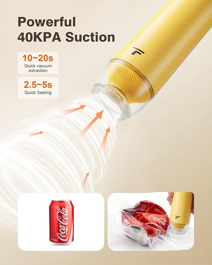 Vacuum sealer for food, Chef’s Design to Preserve Freshness, Compact Handheld Vacuum Sealer with 30 Reusable Bags, Professional-Grade for Food Storage Savers, Mustard