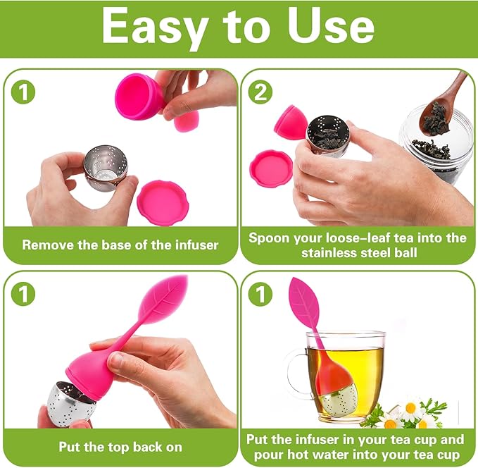 Bekith 7 Pack Silicone Tea Infuser, Cute Loose Leaf Tea Steeper, Fine Mesh Tea Strainer with Drip Tray, Stainless Steel Tea Filter Ball Tea Diffuser Steeper for Cup Mug