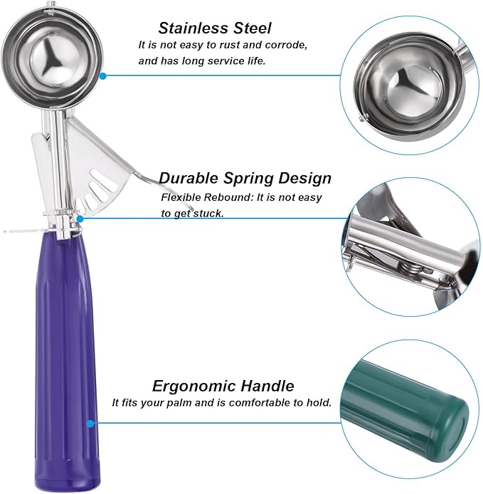 PATIKIL 3/4 Ounce Ice Cream Scoop with Trigger, Stainless Steel Portion Cookie Scoop with Thumb Trigger for Cookie Dough Cupcake Batter Baking, Purple 22ML