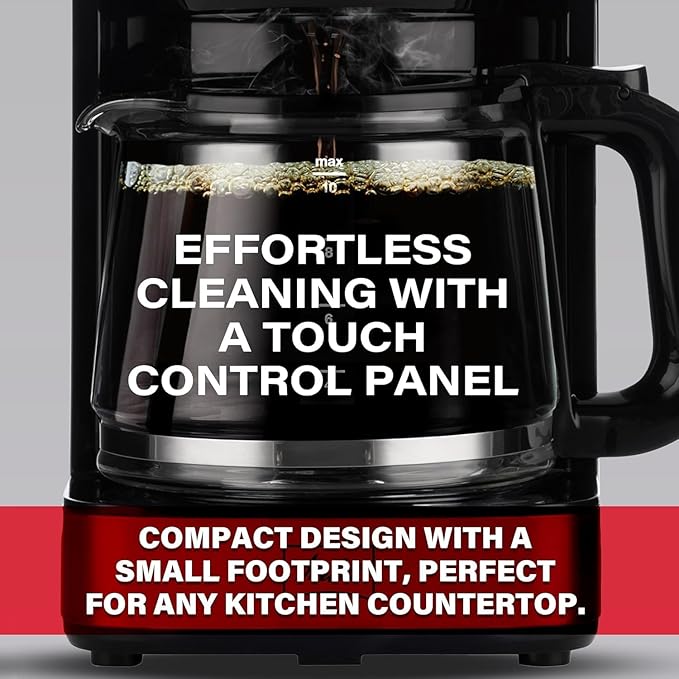 Melitta Aroma Tocco Glass 10-Cup Drip Coffee Maker, Automatic and Programmable, 96oz Capacity with 5-Pack Coffee Filters | Black
