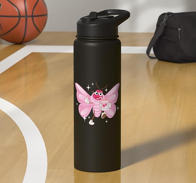 Butterfly Kawaii Strawberry Milk Shake Carton Stainless Steel Insulated Water Bottle